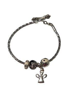 Guardian Angel Charm Bracelet Yin Yang Bead Crystal Accents Toggle Clasp Women
